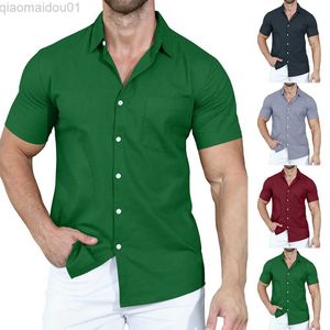 Camisas casuales para hombres Camisas de vestir de color sólido vintage para hombres Camisas casuales de manga corta con botones de ajuste regular clásico de verano Blusas Camisa Hombre L230721