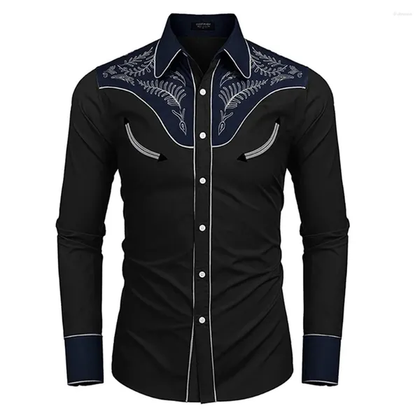 Chemises décontractées pour hommes Hommes Western 3D Imprimer Bluose Manches longues Boutons rétro Chemise à revers Style ethnique Slim Fit Mode