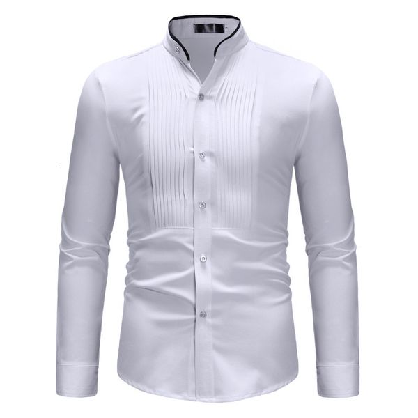 Chemises décontractées pour hommes Mentiers Mandarin Collier Collier Shirts Tuxedo Shirt Shirts Slim Fit Long Sheve Shirt Men Business Casual Chemise 230329