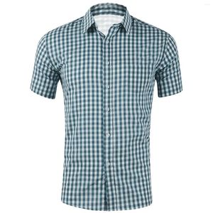Chemises décontractées pour hommes Hommes Y2K Vintage Vert Plaid Imprimer Top Blouse Revers Simple Boutonnage Manches courtes Hawaiian Daily Wear