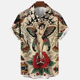 Camisas casuales para hombres Sirena Arte retro 3D Patrón de impresión digital Hawaiian Man Street Manga corta Top suelto para hombres 230325