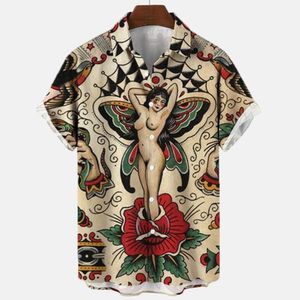 Casual shirts voor heren Mermaid retro art 3d digitaal printpatroon Hawaiian Man Street korte mouw top los voor mannen 230111