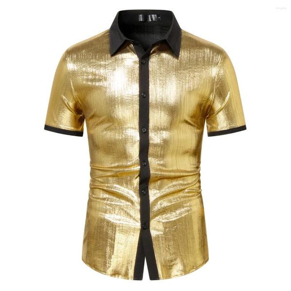 Chemises décontractées pour hommes Shirts de smoking brillant en or métallique pour hommes 2024 STAGE DE PARTI