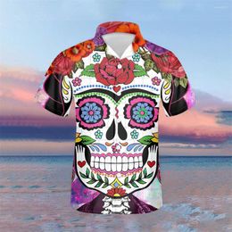 Chemises décontractées pour hommes mexicain gothique crâne de sucre motif chemise cubaine pour hommes 2022 été à manches courtes hauts de plage pour hommes vacances en vrac
