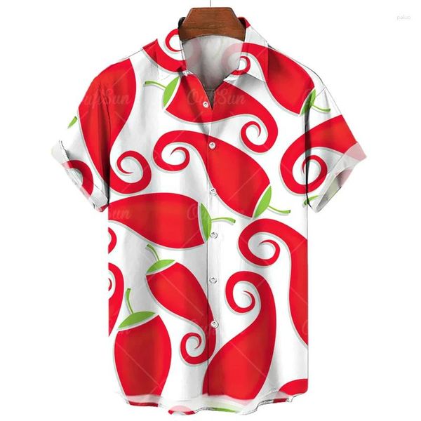 Camisas casuales para hombres México Red Chili 3D Impreso para hombres Bloses gráficos de vegetales Chile Blusa callejera