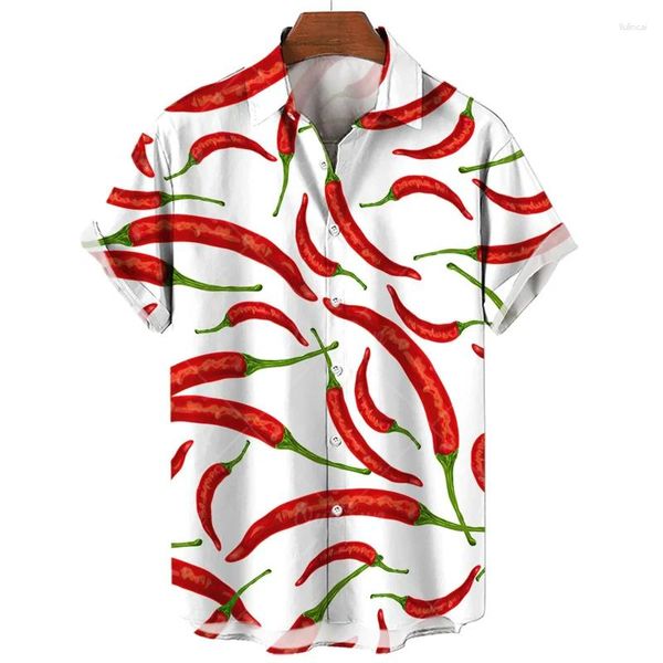 Camisas casuales para hombres México Red Chili 3D Impreso para hombres Bloses gráficos de vegetales Chile Blusa callejera