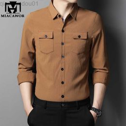 Chemises décontractées pour hommes MIACAWOR Marque Printemps Manches Longues Hommes Poche Cargo Coton Chemises Décontractées Vintage Camisa Masculina Streetwear C898 L230721