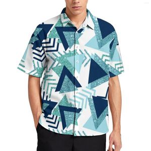 Chemises décontractées pour hommes Mid-Century Print Abstract Turquoise Vacation Shirt Hawaiian Harajuku Blouses Male Graphic Plus Size 3XL 4XL