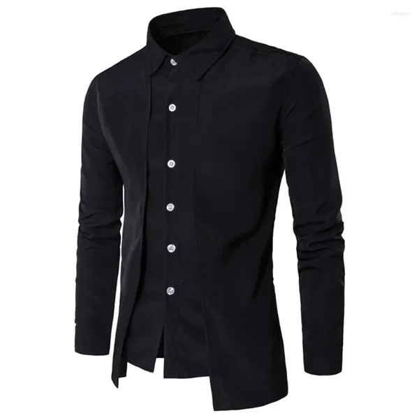 Chemises décontractées pour hommes Chemise mi-longueur Musulman Vêtements masculins à manches longues Collier blanc Boutonné Tee-shirt à simple boutonnage