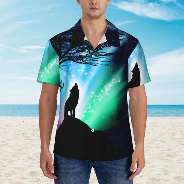 Chemises décontractées pour hommes Chemise de plage de montagne de minuit Mens Northern Lights Hawaii Design à manches courtes Élégant Blouses surdimensionnées Cadeau