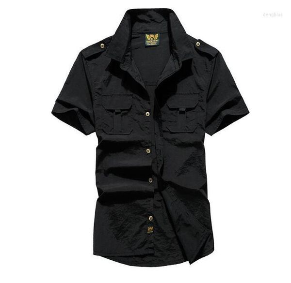 Chemises décontractées pour hommes Chemise militaire Vêtements de style pour hommes Manches courtes Séchage rapide Rétro Vintage Solide Noir Simplicité Goutte