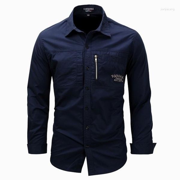 Camisas informales para hombre, camisa militar para hombre, uniforme americano, ejército, mangas largas con cuello, vestido con botones, Tops para hombre, verde, azul, caqui