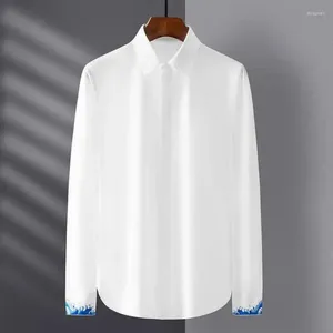 Camisas casuales para hombres Minglu negro blanco masculino lujo manga larga estilo chino bordado vestido para hombre algodón slim fit fiesta hombre