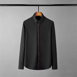 Camisas informales para hombre Minglu negro blanco para hombre vestido de manga larga de lujo de talla grande 4xl Color sólido ajustado para hombre