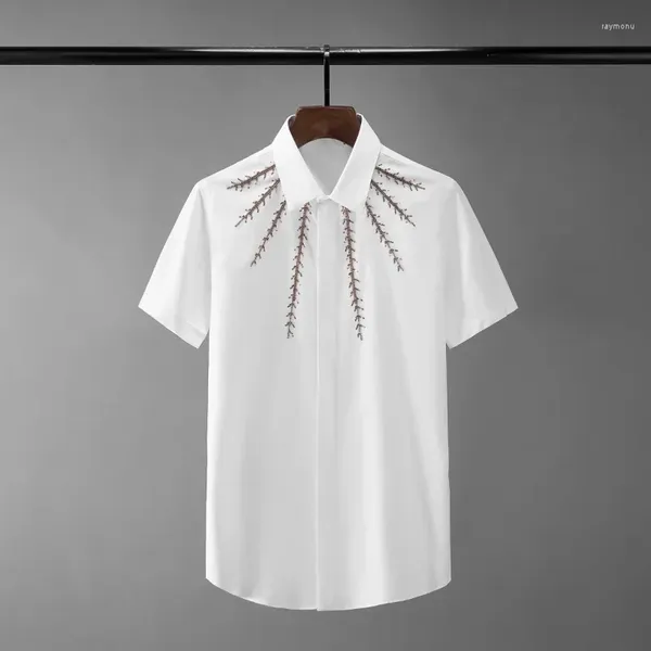 Camisas casuales para hombres Minglu Black White White Beads Luxury Beads Golden Thorns Manga corta Hombre de tamaño más 4xl Fiesta delgada Masculino