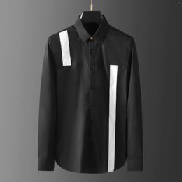 Camisas casuales para hombres Minglu negro blanco cinta masculina de alta calidad de manga larga vestido para hombre moda slim fit fiesta hombre 3xl