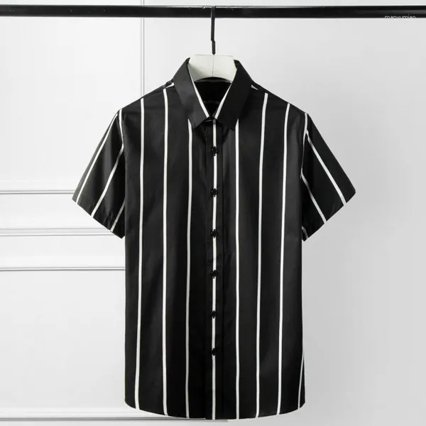 Camisas casuales para hombres Minglu Camisa de algodón para hombres Moda Blanco Negro Rayas Manga corta Tallas grandes 4xl Vestido de novia Patry