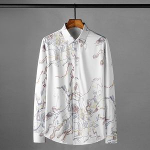 Casual shirts voor heren Minglu Horse Tekening Gedrukte heren luxe Luxe lange mouw Silk Party Mannelijke jurk mode slanke fit bloemen man 3xlmen's