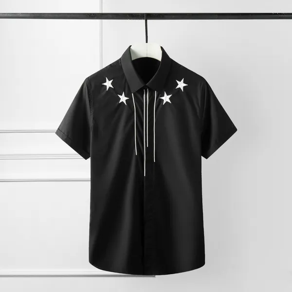 Camisas informales para hombre Minglu verano para hombre de alta calidad bordado de cinco estrellas vestido de manga corta de talla grande 4xl hombre delgado