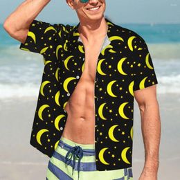 Chemises décontractées pour hommes Moon and Stars Shirt Gold Black Novelty Summer Man Sleeves Vacation Y2K Street Graphic Surdimension