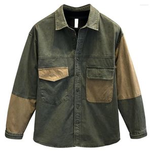 Chemises décontractées pour hommes Montagne en plein air Vintage Épissage Lourd Livre Perle Voile Coton Outillage Chemise Hommes 2023 Manteau américain