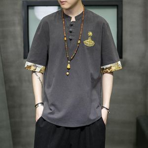 Casual shirts voor heren MRGB Cotton Line T-shirt Chinese stijl Hoge kwaliteit Oversize Men T-shirts Zomerse mode-borduurwerkman Pullover