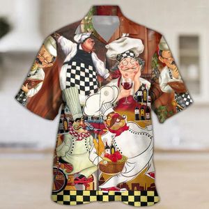 Casual overhemden voor heren MSIEESO Shirt Chef-kokpatroon Gedrukte Hawaïaanse mode-trendy blouse met korte mouwen Damestops