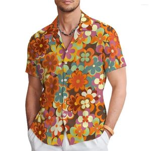 Chemises décontractées pour hommes Multi-couleurs et multi-style floral fleur d'art à manches courtes avec impression haute définition