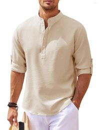 Camisas casuales para hombres Camisa de algodón multicolor Camisa de manga larga con cuello alto Botón abierto Top a cuadros de piña