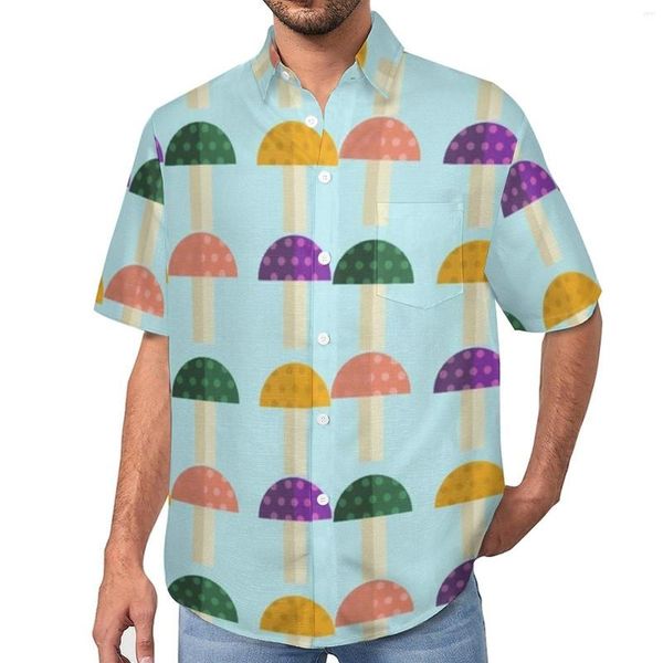 Chemises décontractées pour hommes Champignon Plat Chemise de vacances Champignons mignons Hawaïen Hommes Blouses à la mode Manches courtes Vêtements graphiques Grande taille 4XL