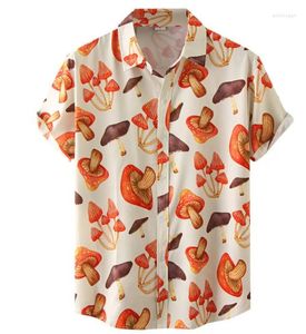 Chemises décontractées pour hommes imprimé champignon hommes 3D Hawaii manches courtes fête de vacances mode chemise à revers vêtements à simple boutonnage
