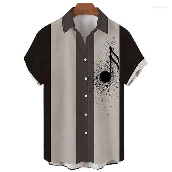 Camisas casuales para hombres Nota musical Impresión 3D Blusa extragrande de un solo pecho Camisa de solapa de vocación Camisas de playa Cuba Ropa vintage de lujo Y2k