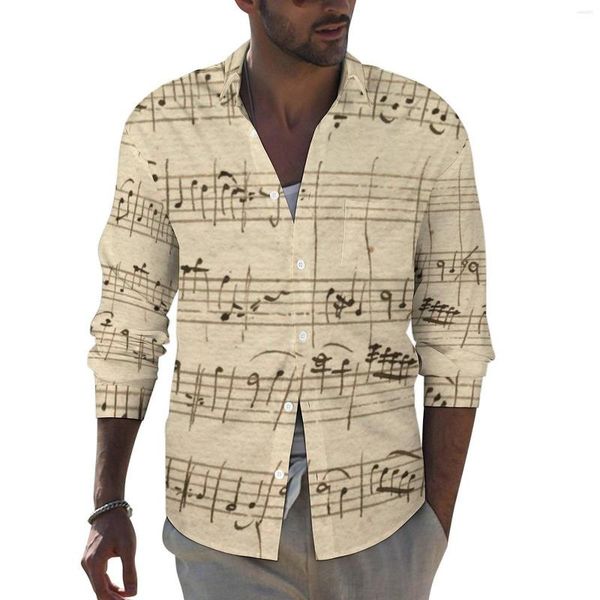 Chemises décontractées pour hommes Chemise de musique Mâle Note Chanson Automne Y2K Blouses personnalisées à manches longues Vintage Vêtements surdimensionnés Cadeau d'anniversaire