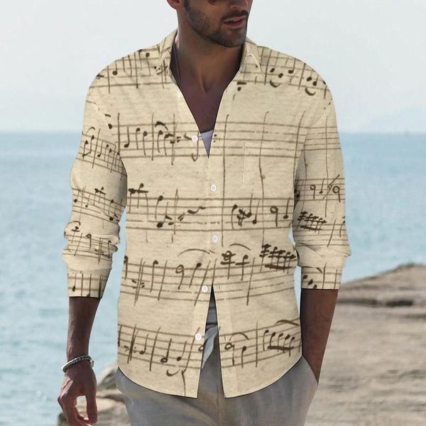 Camisas casuales para hombres Camisa musical Nota masculina Canción Otoño Patrón elegante Blusas Manga larga Cool Oversize Top Idea de regalo