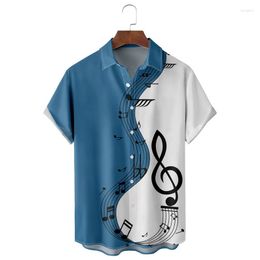 Camisas casuales para hombres símbolo de música con botones estampados vintage up hawaianos para hombres camisa de lino de manga corta