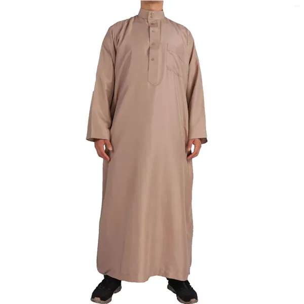 Camisas casuales para hombres Moda musulmana Medio Oriente Hombres Manga larga Árabe Cuello redondo Islámico Color sólido Kaftan Maxi Dubai Jubba Thobe Abaya