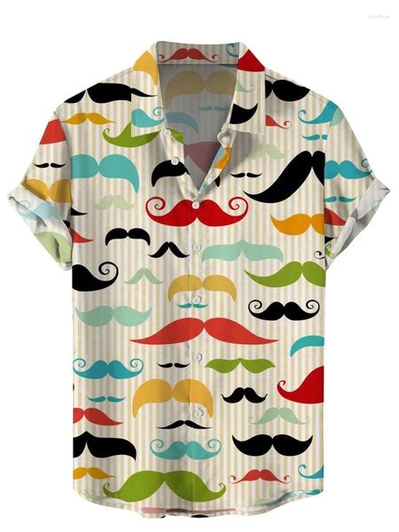 Chemises décontractées pour hommes moustache hawaïenne 2023 été 3D imprimé vacances plage vêtements vintage femmes chemisier à revers chemise unie