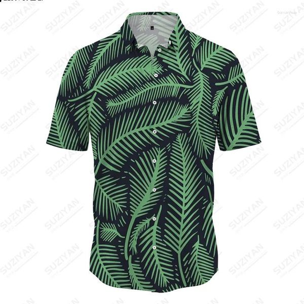 Chemises décontractées pour hommes feuilles vert vif naturel entièrement imprimées
