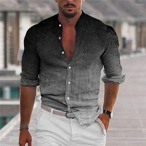 Chemises décontractées pour hommes Natural Feel Hommes Chemise à manches longues Couleur dégradée Col montant Printemps Slim Fit 3D Imprimer