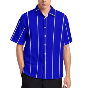 Chemises décontractées pour hommes chemise bleue nautique plage rayures blanches Blouses imprimées hawaïennes manches courtes Y2K hauts surdimensionnés pour hommes