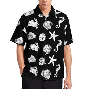 Casual shirts voor heren nautische zeeschelpen losse shirt heren strand zwart en witte Hawaiiaanse aangepaste korte mouw mode oversized blouses