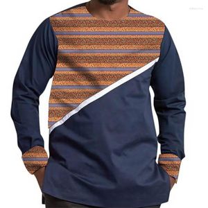 Camisas informales para hombre, camisa de retazos azul marino, camisetas de manga larga de algodón, moda nigeriana para hombre, ropa de fiesta para novio
