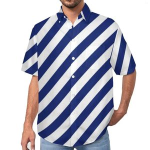 Casual shirts voor heren marineblauw wit nautisch losse shirt man vakantie diagonale strepen Summer Summer Sort Sleeve streetwear oversized blouses