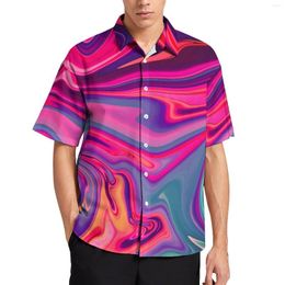 Casual shirts voor heren neon abstract print vakantie shirt mannelijk blauw vloeibare marmeren zomer korte mouw ontwerp trending oversized blouses