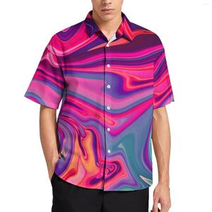 Chemises décontractées pour hommes Neon Abstract Print Vacation Shirt Male Blue Liquid Marble Summer Short Sleeve Design Trending Oversize Blouses