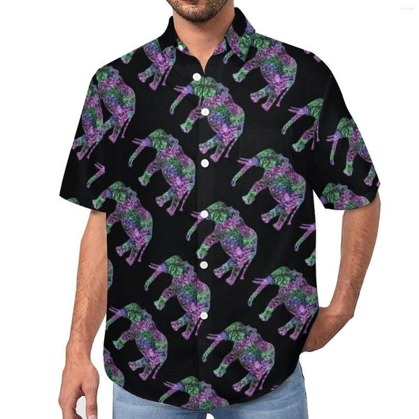 Camisas informales para hombre, blusas de elefante de neón, estampado Tribal colorido para hombre, camisa hawaiana de manga corta estampada con estilo, camisa de playa de gran tamaño, regalo