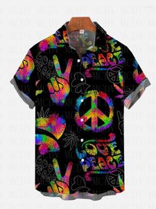 Chemises décontractées pour hommes Neon Light Love And Peace Hippie Symbols Printing Short Sleeve Shirt Hawaiian