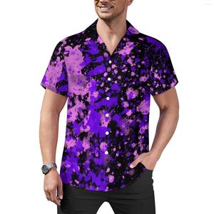 Chemises décontractées pour hommes Peinture au néon Chemisiers imprimés pour hommes Éclaboussures violettes Hawaïennes Manches courtes Graphique Vintage Chemise de plage surdimensionnée Cadeau