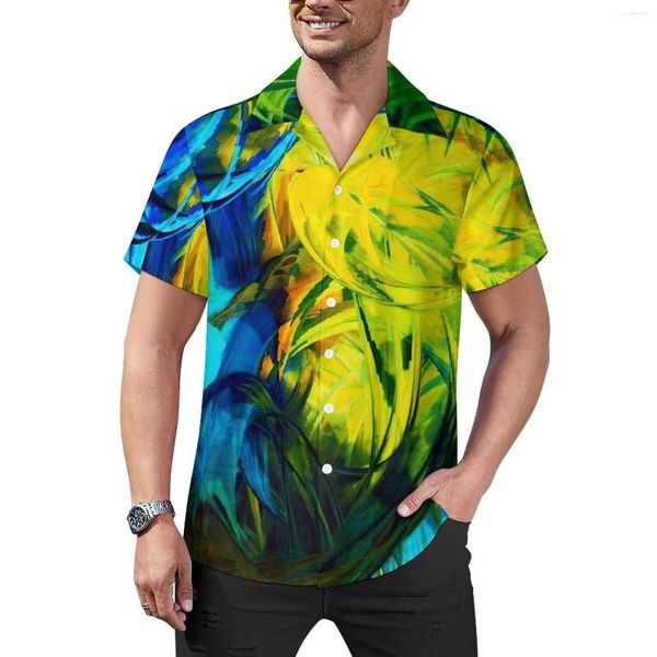 Chemises décontractées pour hommes peinture au néon chemise de vacances imprimé abstrait hawaïen hommes Vintage Blouses à manches courtes conception vêtements grande taille 4XL