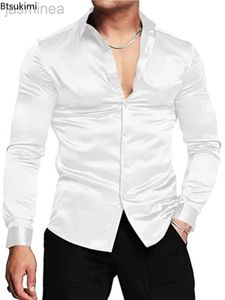 Casual shirts voor heren Nieuwe 2024 Mens Luxe glanzende zijden Satijnen overhemd met lange mouwen Casual Slim Muscle Button-Down Shirt Male plus maat S-3XL 2449